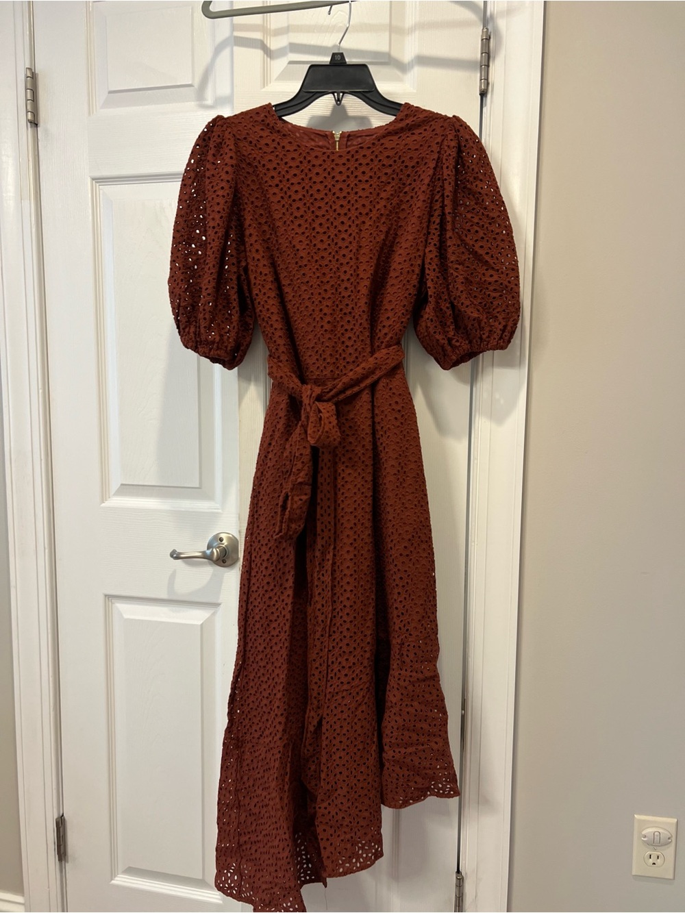 Ted Baker London Rust Eyelet Maxi Dress with Puff Sleeves
